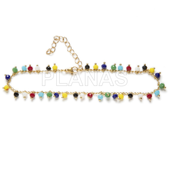 Colored ball anklet with brass and gold plating.