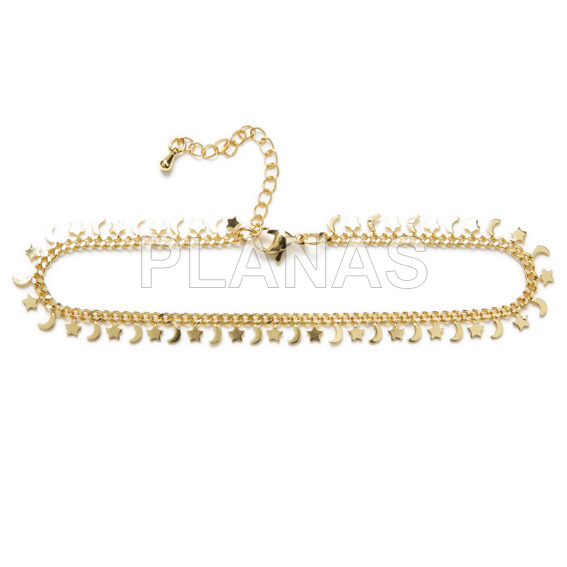 Anklet with brass and gold bath. moons and stars.