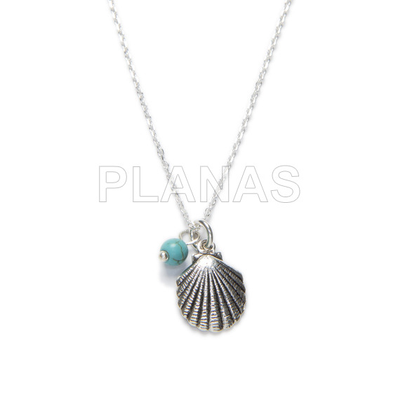 Sterling silver necklace with turquoise ball. shell.