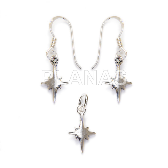 Sterling silver earrings and pendant. polar star.