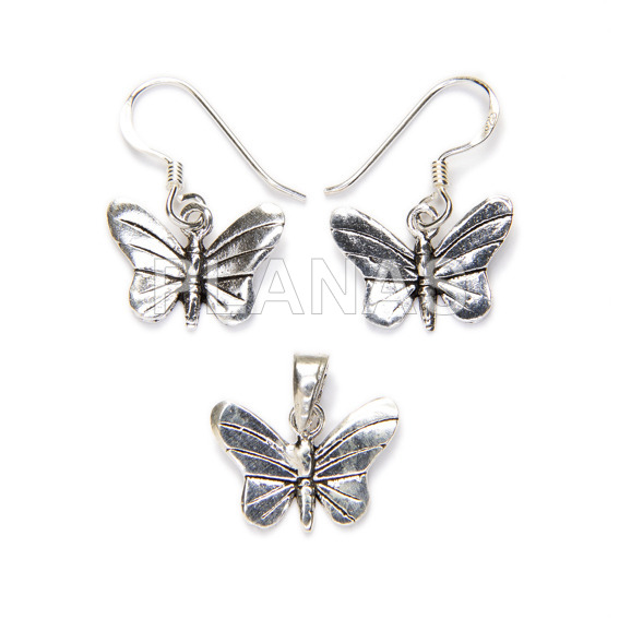 Sterling silver earrings and pendant. butterfly.
