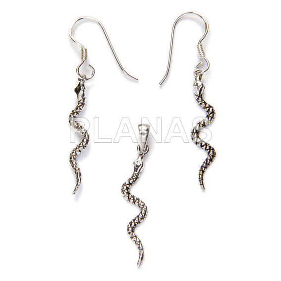 Sterling silver earrings and pendant. snake.