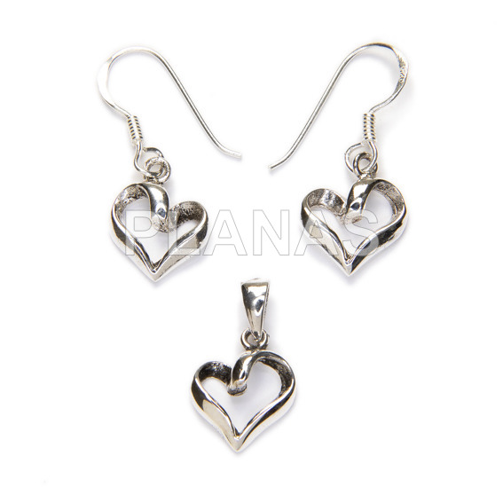 Sterling silver earrings and pendant. heart.