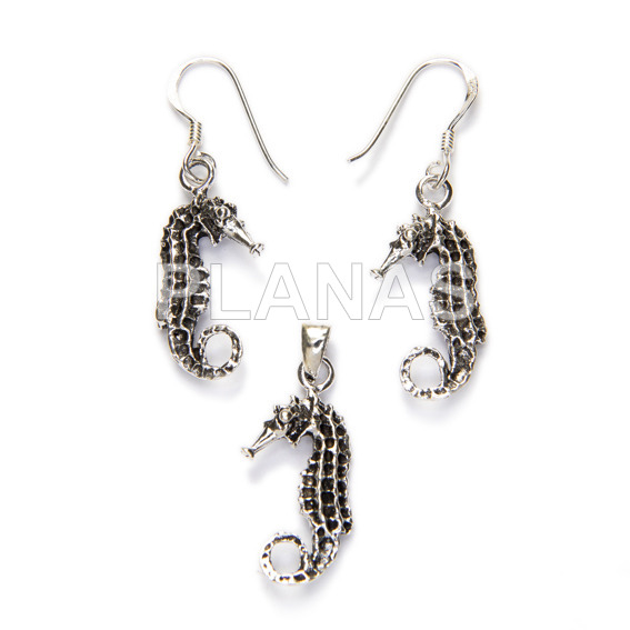 Sterling silver earrings and pendant. sea horse.