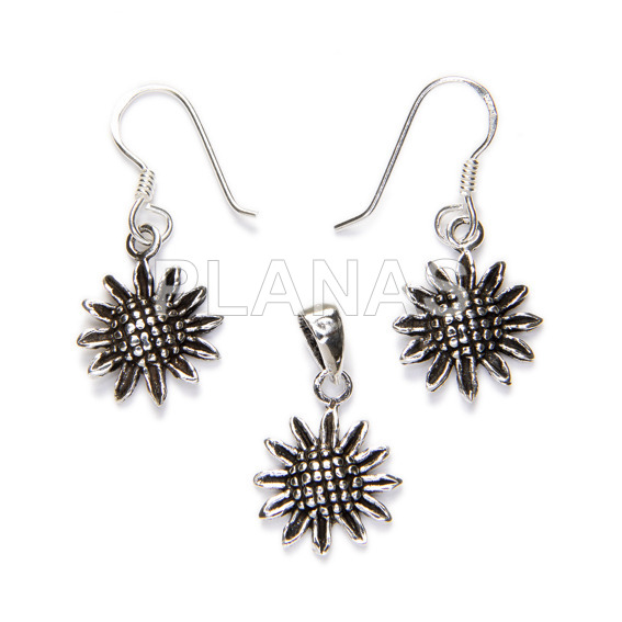 Sterling silver earrings and pendant. sunflower.