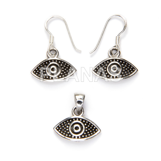 Sterling silver earrings and pendant. eye.