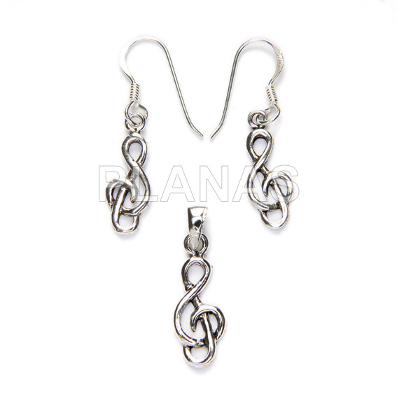 Earrings and pendant in sterling silver.clave de sol.