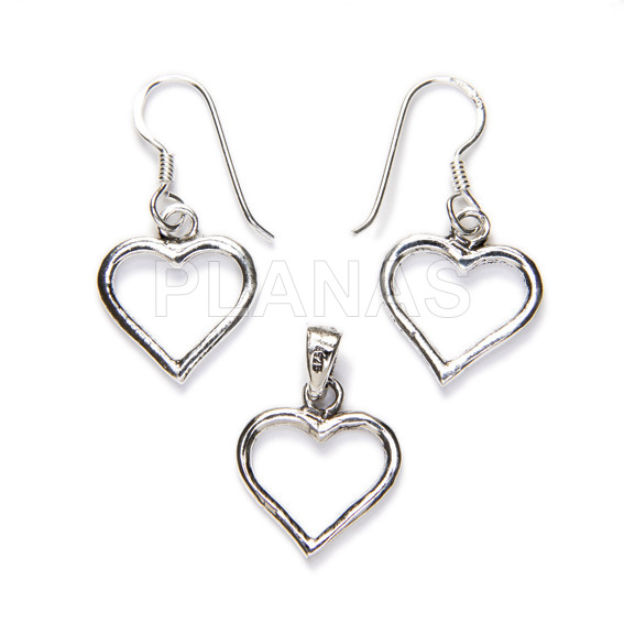 Sterling silver earrings and pendant. heart.