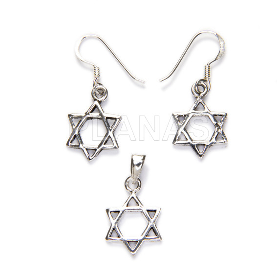 Sterling silver earrings and pendant. star of david.