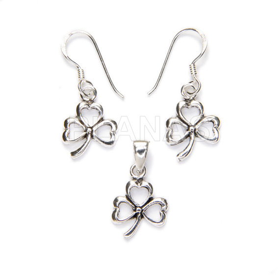 Sterling silver earrings and pendant.trebol.