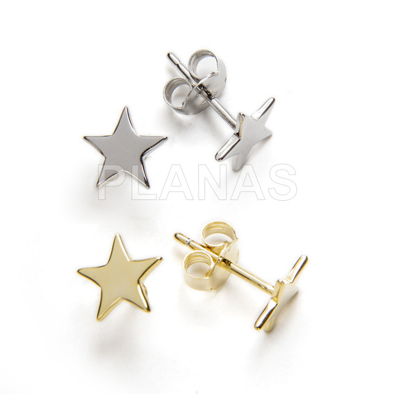 Rhodium-plated sterling silver earrings. star.