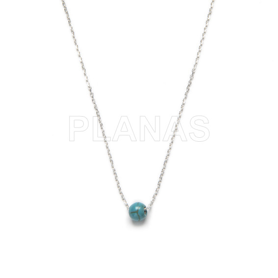 Sterling silver necklace with turquoise ball.