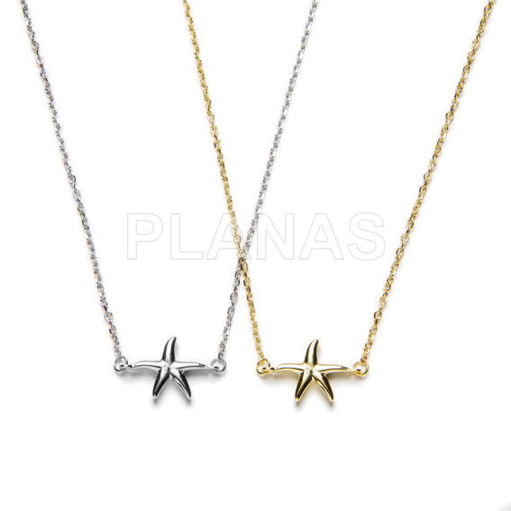 Rhodium plated sterling silver necklace. starfish.