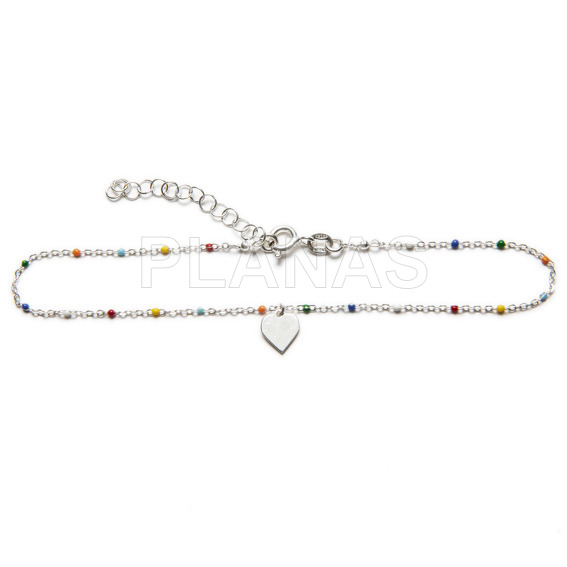 Anklet in sterling silver and enameled balls. heart.