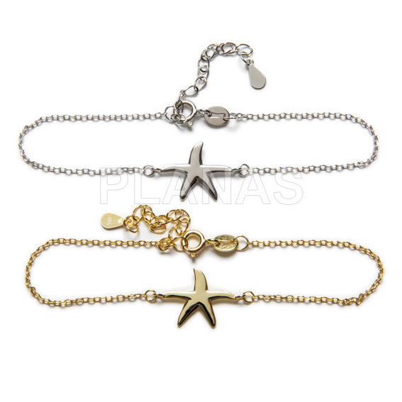 Rhodium plated sterling silver bracelet. starfish.