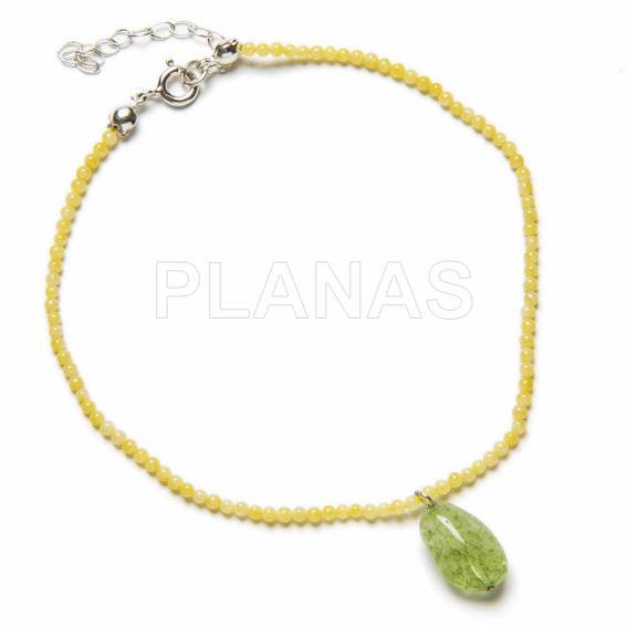 Anklet in sterling silver with yellow jade and green quartz stone.