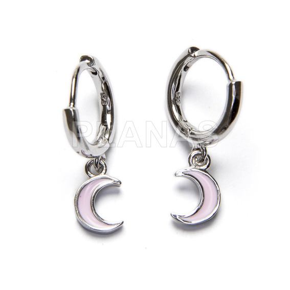 Aros en Plata de ley y esmalte rosa. LUNA.