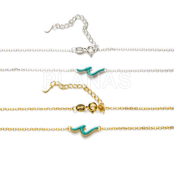 Necklace in rhodium plated sterling silver with turquoise enamel. ola.