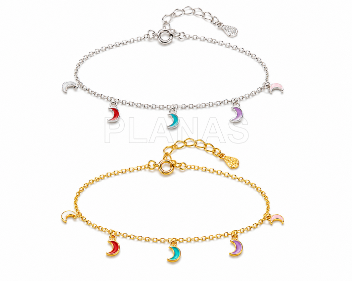 Colar e pulseira em prata de lei com esmalte colorido.