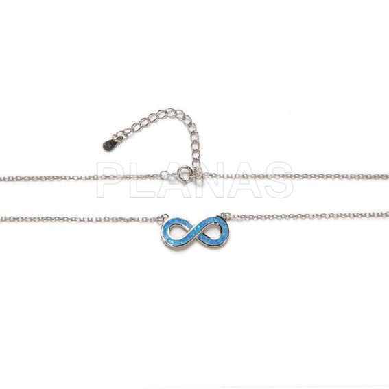 Necklace in rhodium-plated sterling silver and opal.infinity.