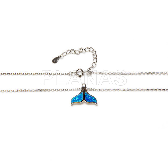 Necklace in rhodium-plated sterling silver and opal.whale