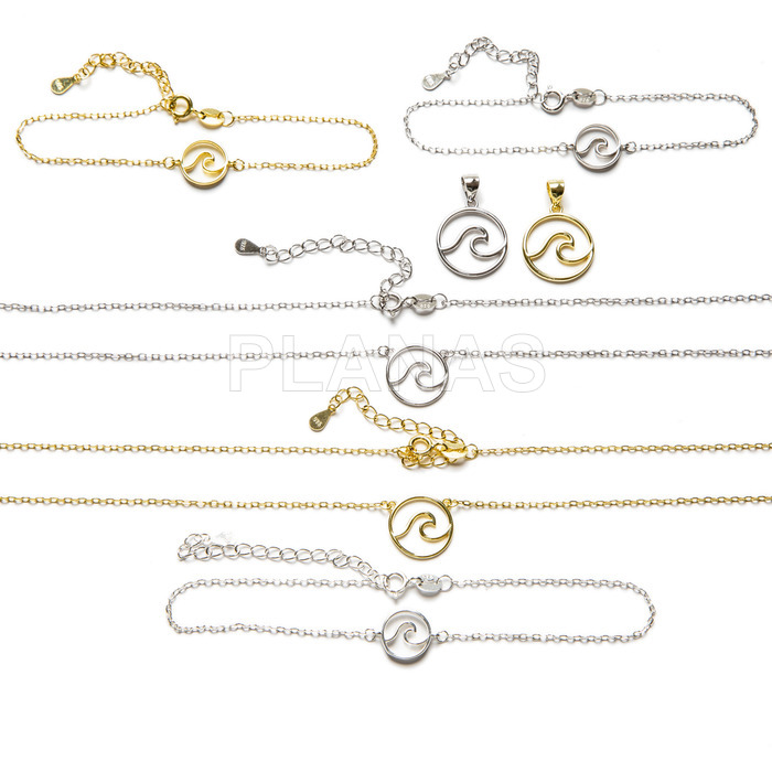 Necklace, bracelet, pendant and anklet in sterling silver.ola.