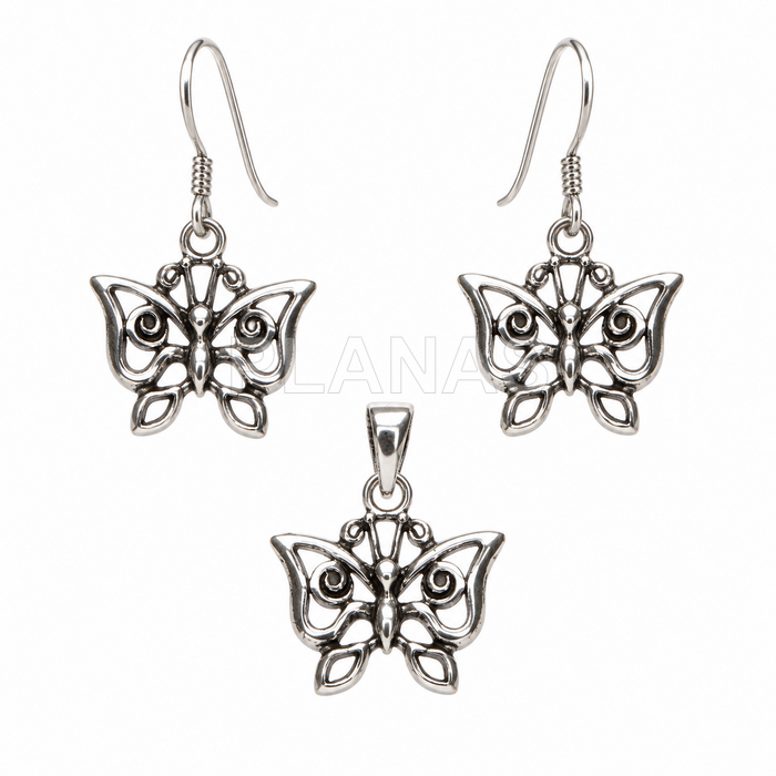 Pendientes y Colgante en plata de ley.MARIPOSA.