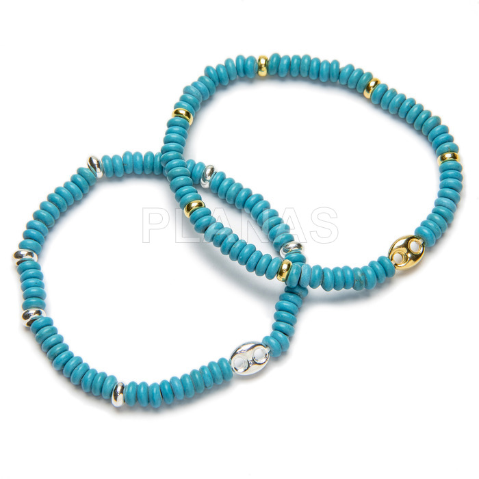 Elastic bracelet with 5mm turquoise and sterling silver.calabrote.