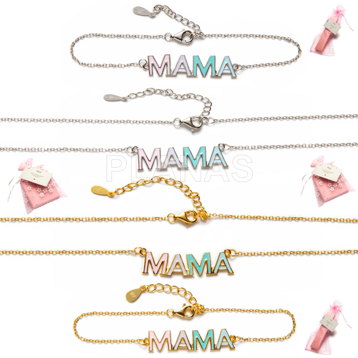 Collar y Pulsera para Mama en Plata de ley y esmalte.