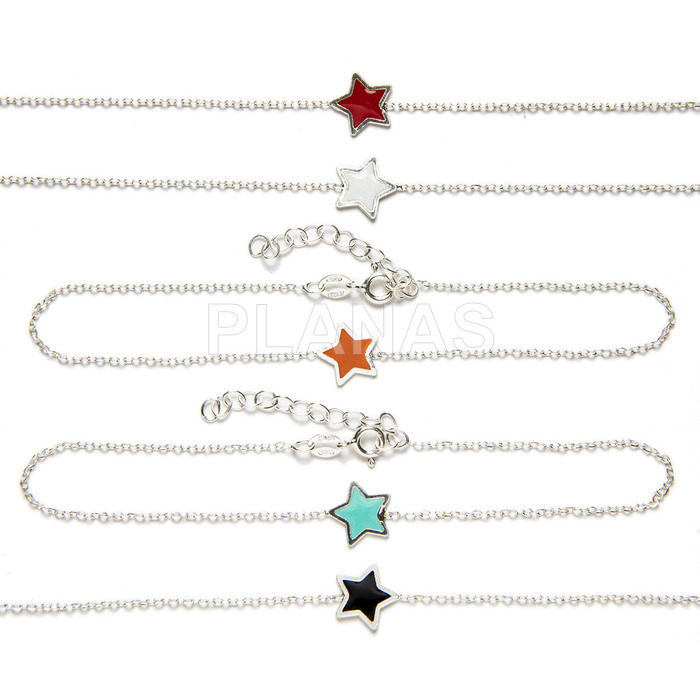 Anklet in sterling silver and enamel. star.