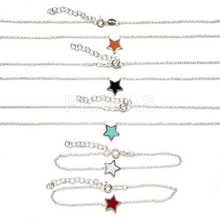 Necklace and bracelet in sterling silver and enamel. star.
