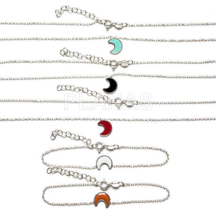 Necklace and bracelet in sterling silver and enamel. moon.
