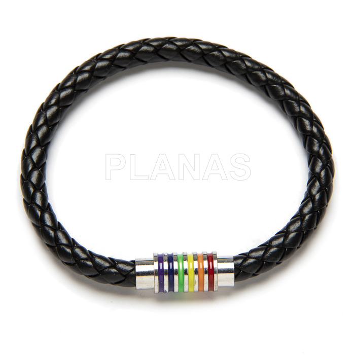 Bracelet in stainless steel and synthetic leather.