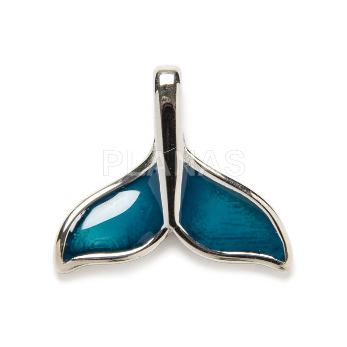 Pendant in stainless steel and enamel. whale tail.