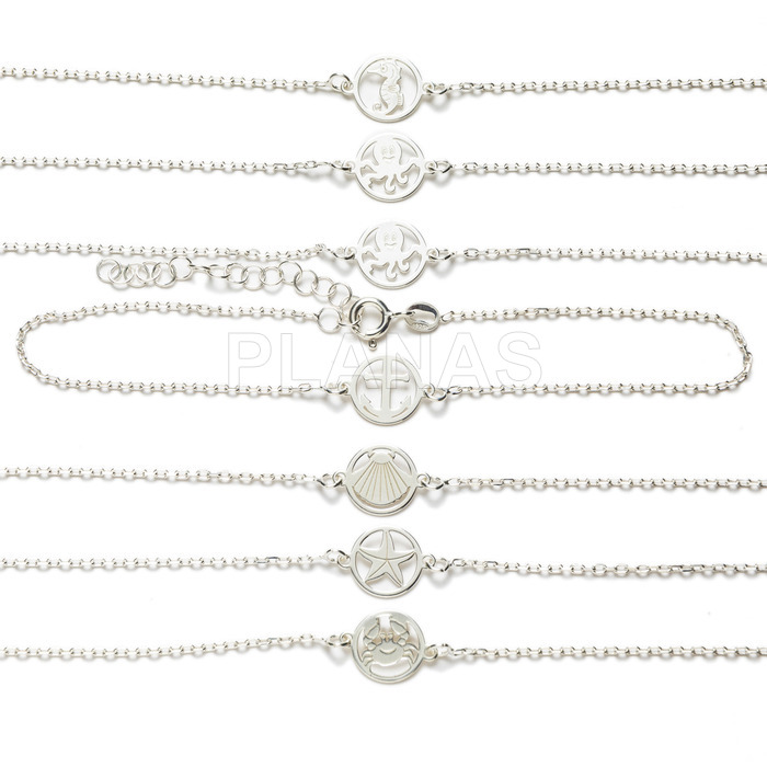 Anklet with sea motifs in sterling silver.