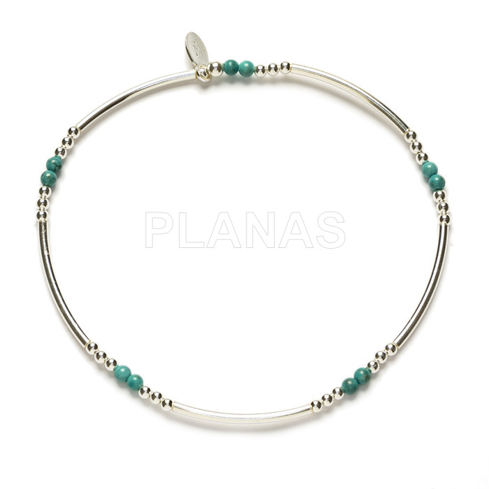 Pulsera elástica en Plata de Ley y minerales. 