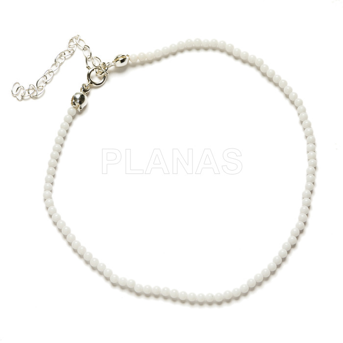 Anklet in sterling silver and white jade.