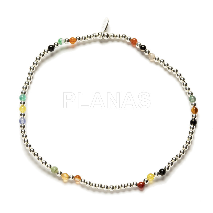 Elastic bracelet in sterling silver and minerals in mix color.