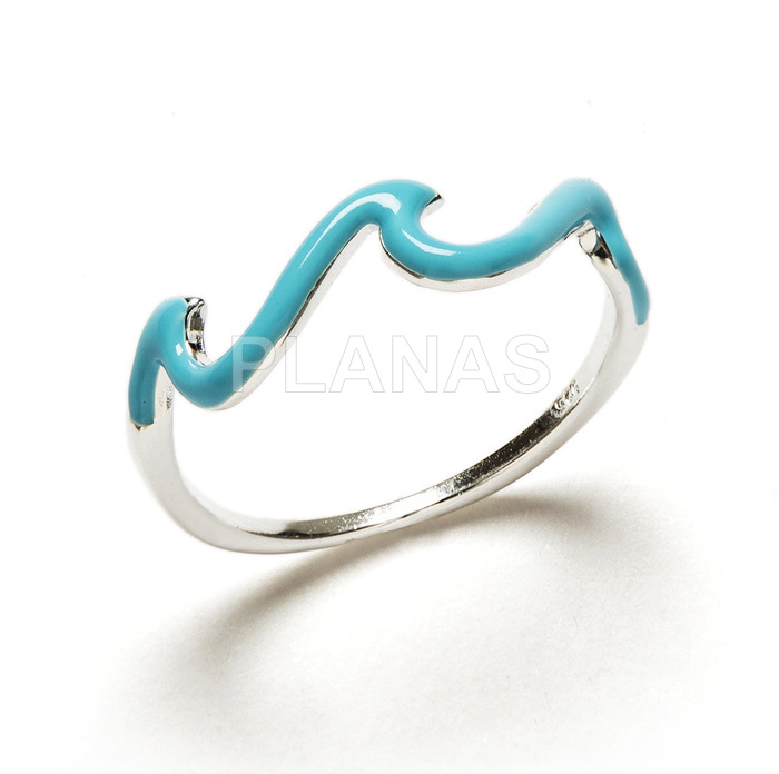 Ring in sterling silver and turquoise enamel. waves.