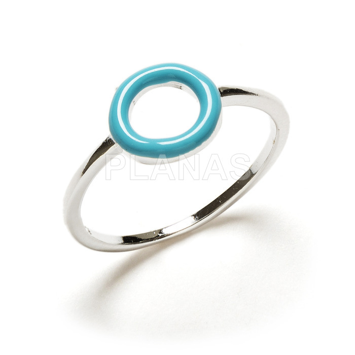 Ring in sterling silver and turquoise enamel. circle.