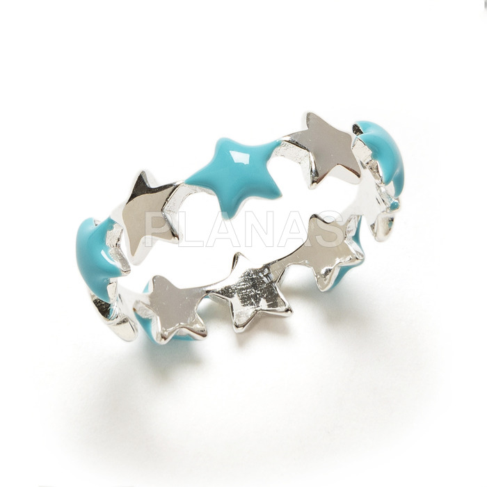 Ring in sterling silver and turquoise enamel. stars.