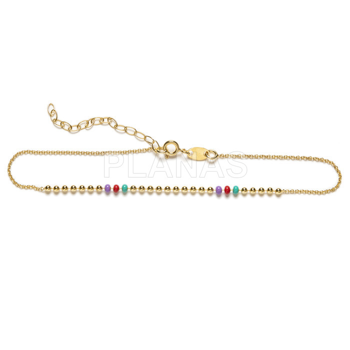 Colar, pulseira e tornozeleira em prata de lei e bolas esmaltadas.vendidos separadamente.