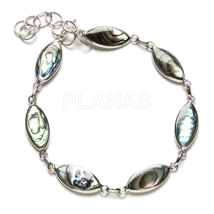 Reversible bracelet in sterling silver with abalone and mother-of-pearl.
