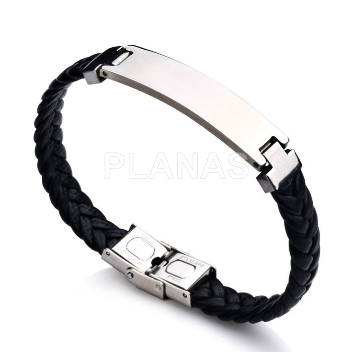 Synthetic leather and stainless steel bracelet.