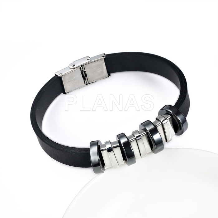 Rubber and stainless steel bracelet.