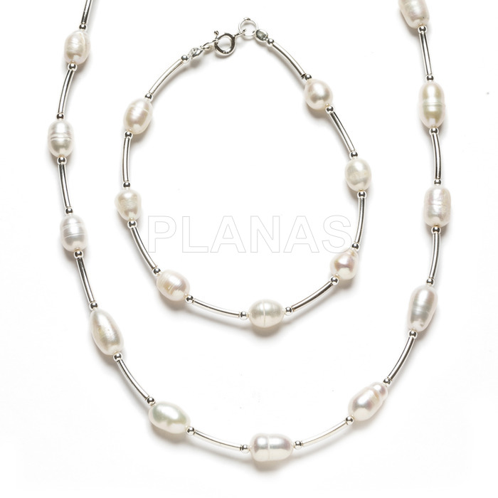 Bracelet and necklace set in sterling silver and cultured pearls. sold separately.