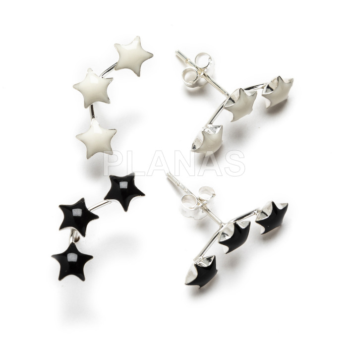 Sterling silver and enamel earrings. stars.