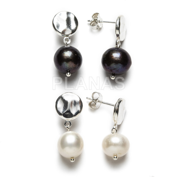 Sterling silver and 11mm cultured pearl earrings.