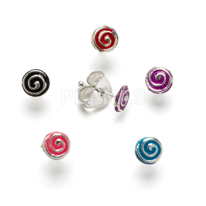 Sterling silver and enamel earrings. spiral.
