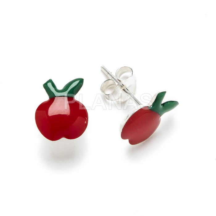 Sterling silver and enamel earrings. apple.